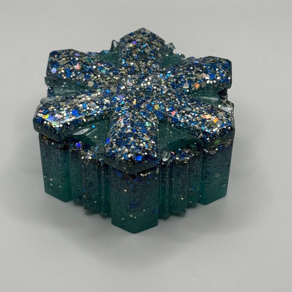 Glittered Teal Snowflake Crystal - Picture 1 of 2